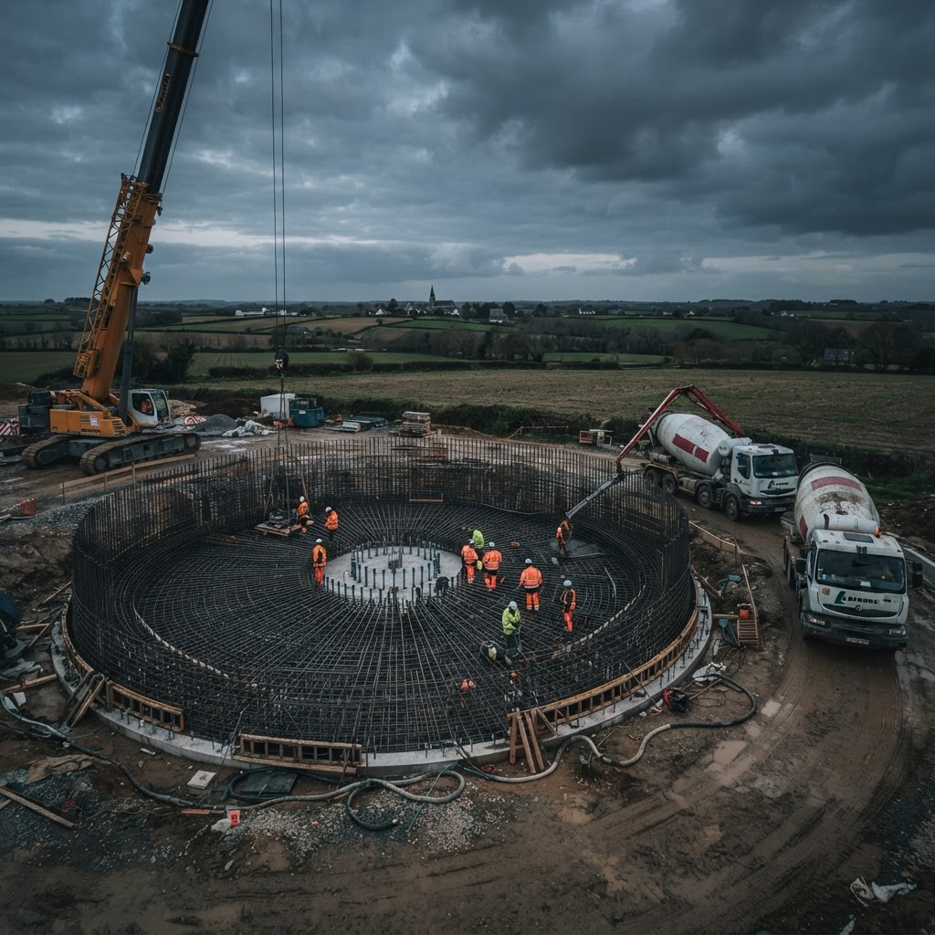 Chantier de déconstruction suivi par Lapsebox — INEO — Fondations d'éoliennes à Brion